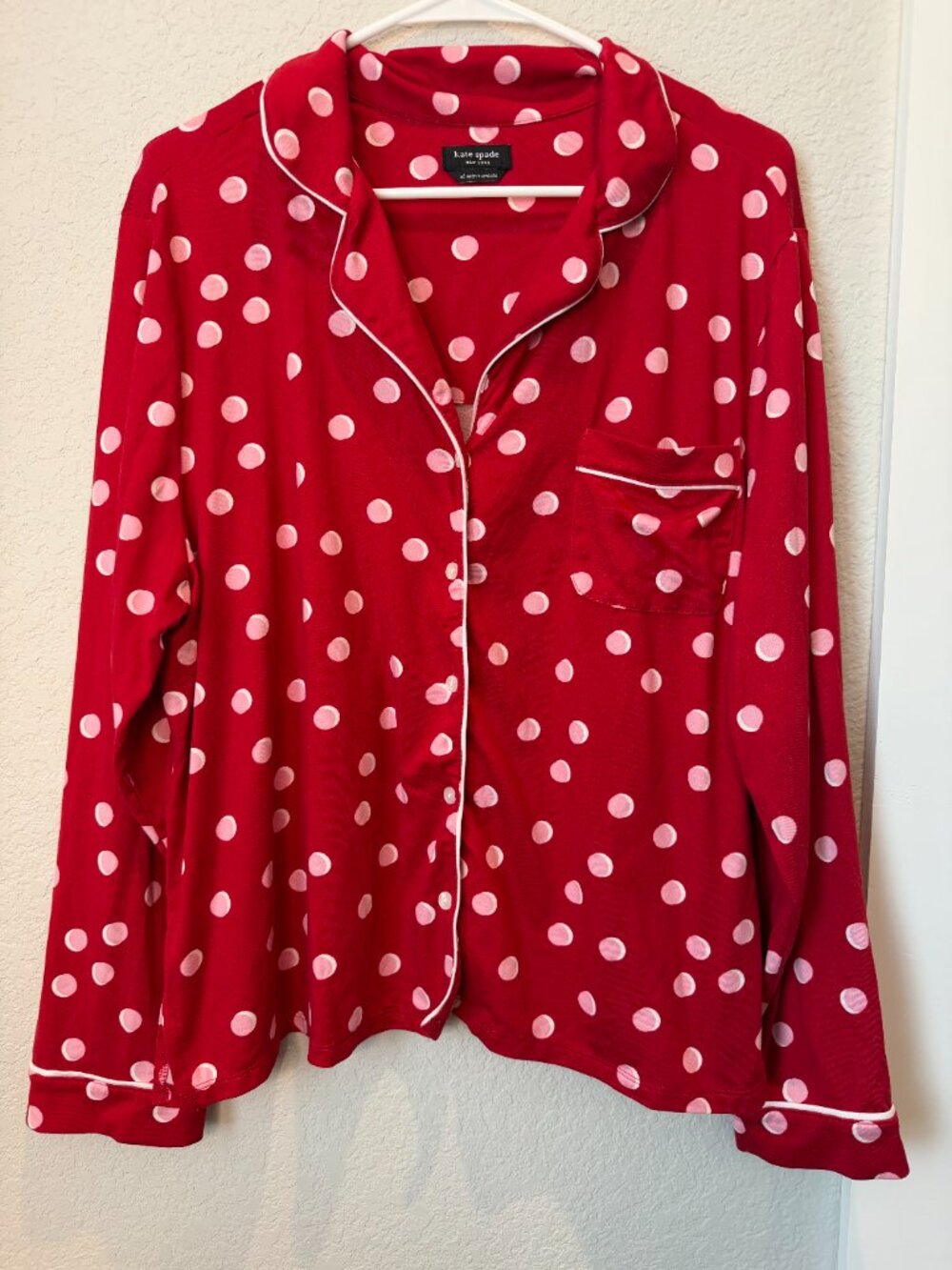 Kate Spade Red Pink Polka Dot Pajama Set Size XL - Picture 2 of 11